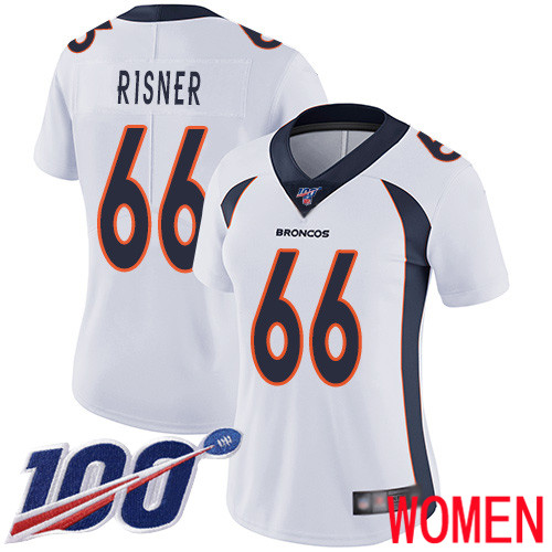Women Denver Broncos #66 Dalton Risner White Vapor Untouchable Limited Player 100th Season Football NFL Jersey
